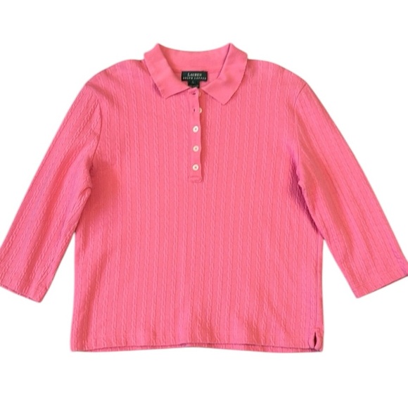 Lauren Ralph Lauren Tops - VTG Lauren Ralph Lauren Pink Cable Sweater Tee 3/4 Sleeve Cotton Light USA Large